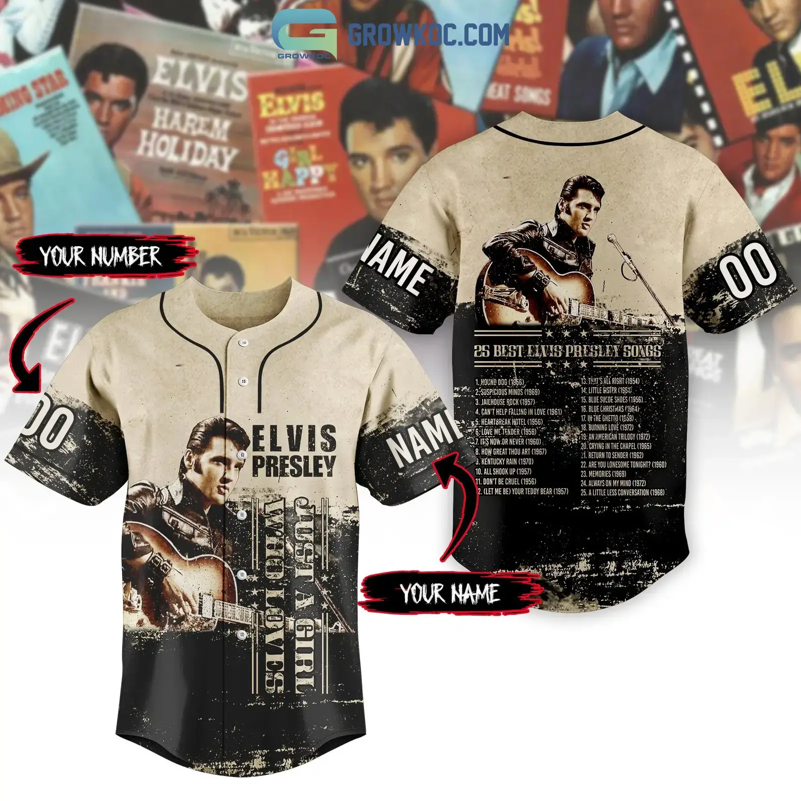 Elvis Presley 25 Best Song Personalized Baseball Jersey Image