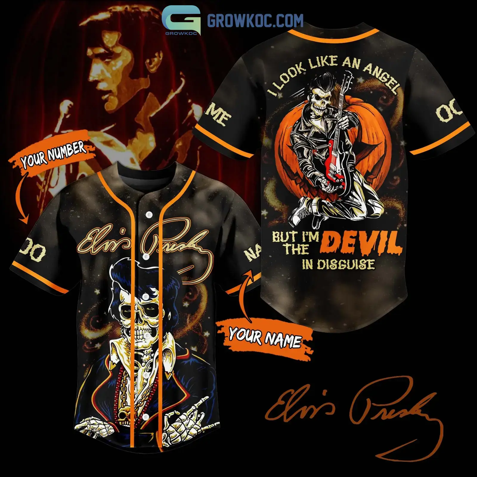 Elvis Presley I Look Like An Angel But I'm The Devil In Disguise Personalized Baseball Jersey Image