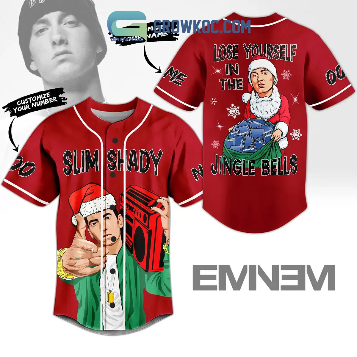 Eminem Slim Shady Love Yourself In The Jingle Bells Personalized Baseball Jersey Image