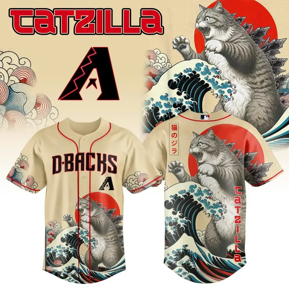 Epic Catzilla Baseball Jersey - Unique Graphic Tee For Cat & Sports Lovers Image