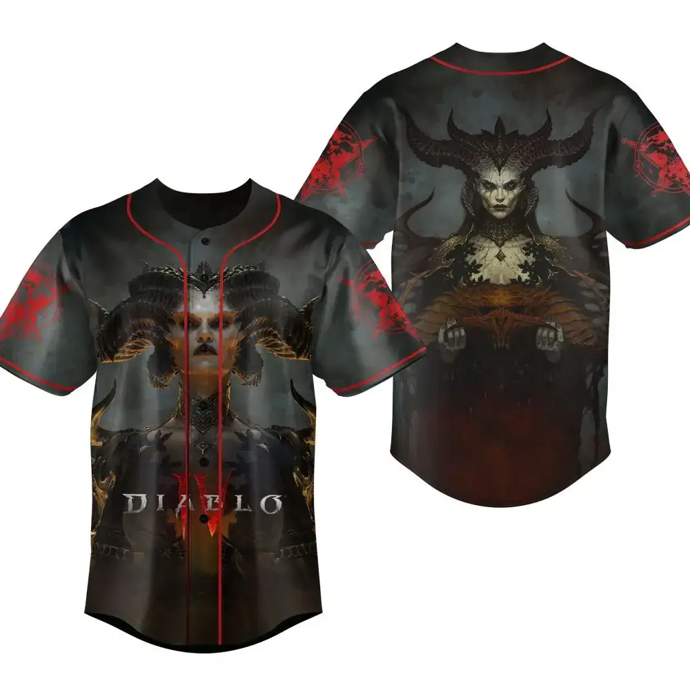 Epic Demon-Themed Baseball Jersey - Dark Fantasy Apparel For Gamers & Horror Fans Image