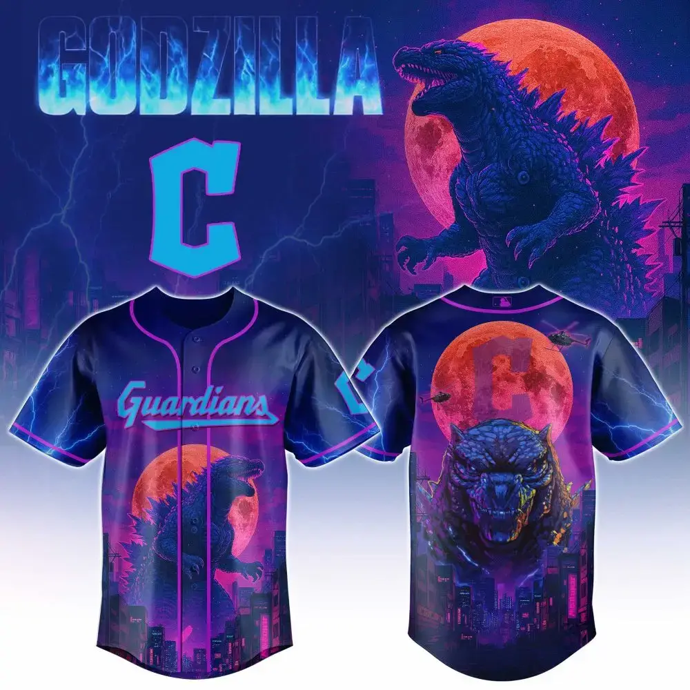 Epic Godzilla Guardians Baseball Jersey - Neon City Monster Design Image
