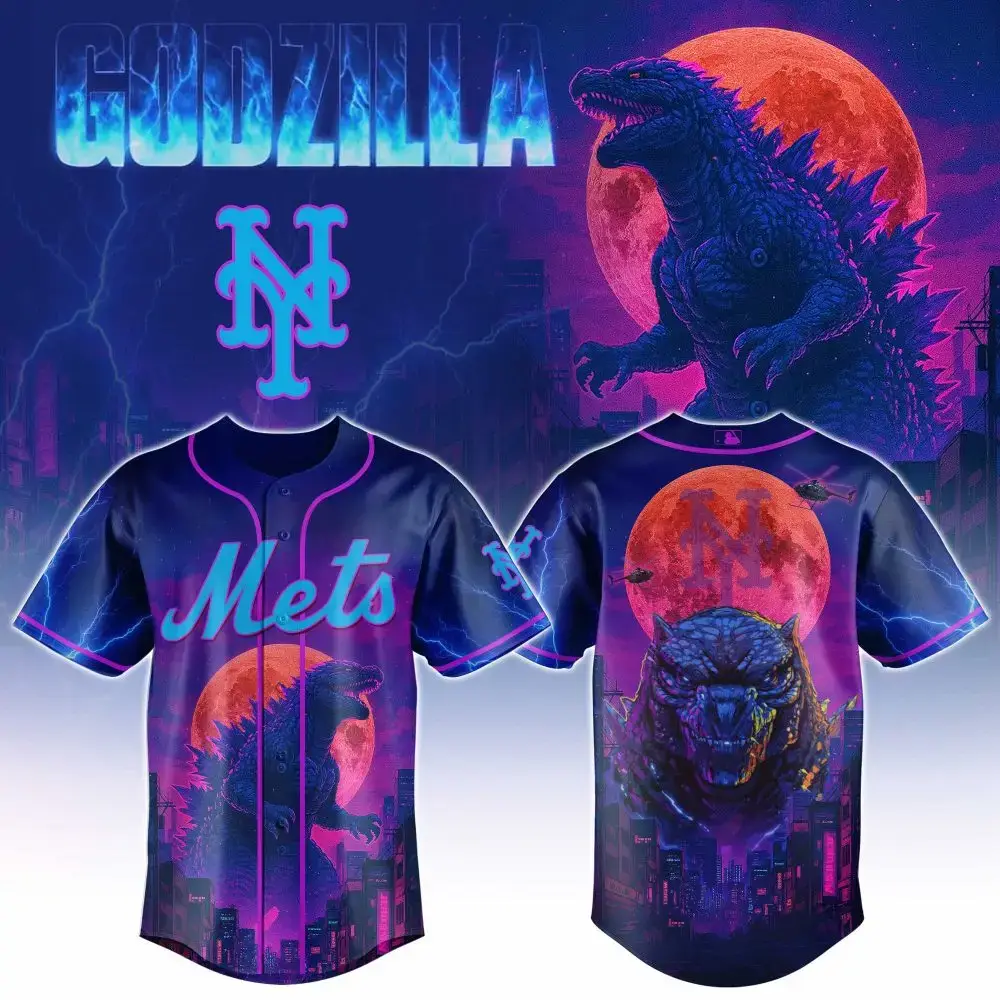 Epic Godzilla X Mets Baseball Jersey - Limited Edition Fan Gear For Collectors Image