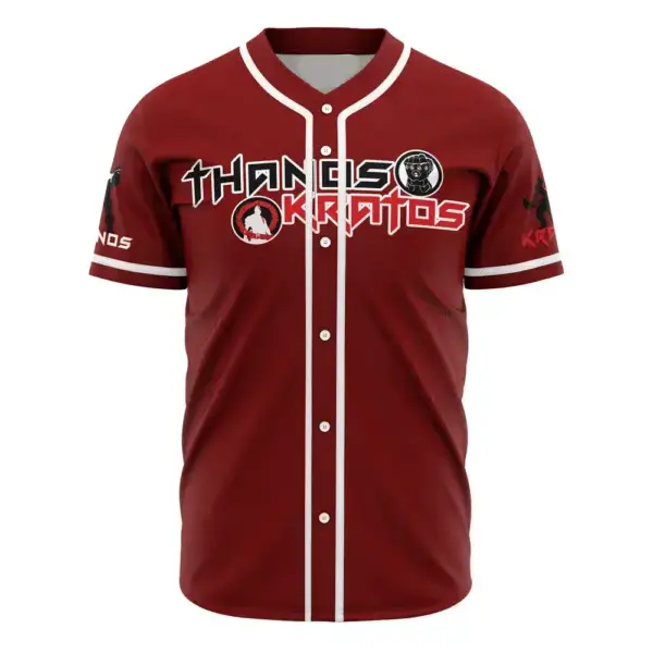 Epic Thanos Kratos Red Baseball Jersey - Gamer'S Premium Cosplay Apparel Image