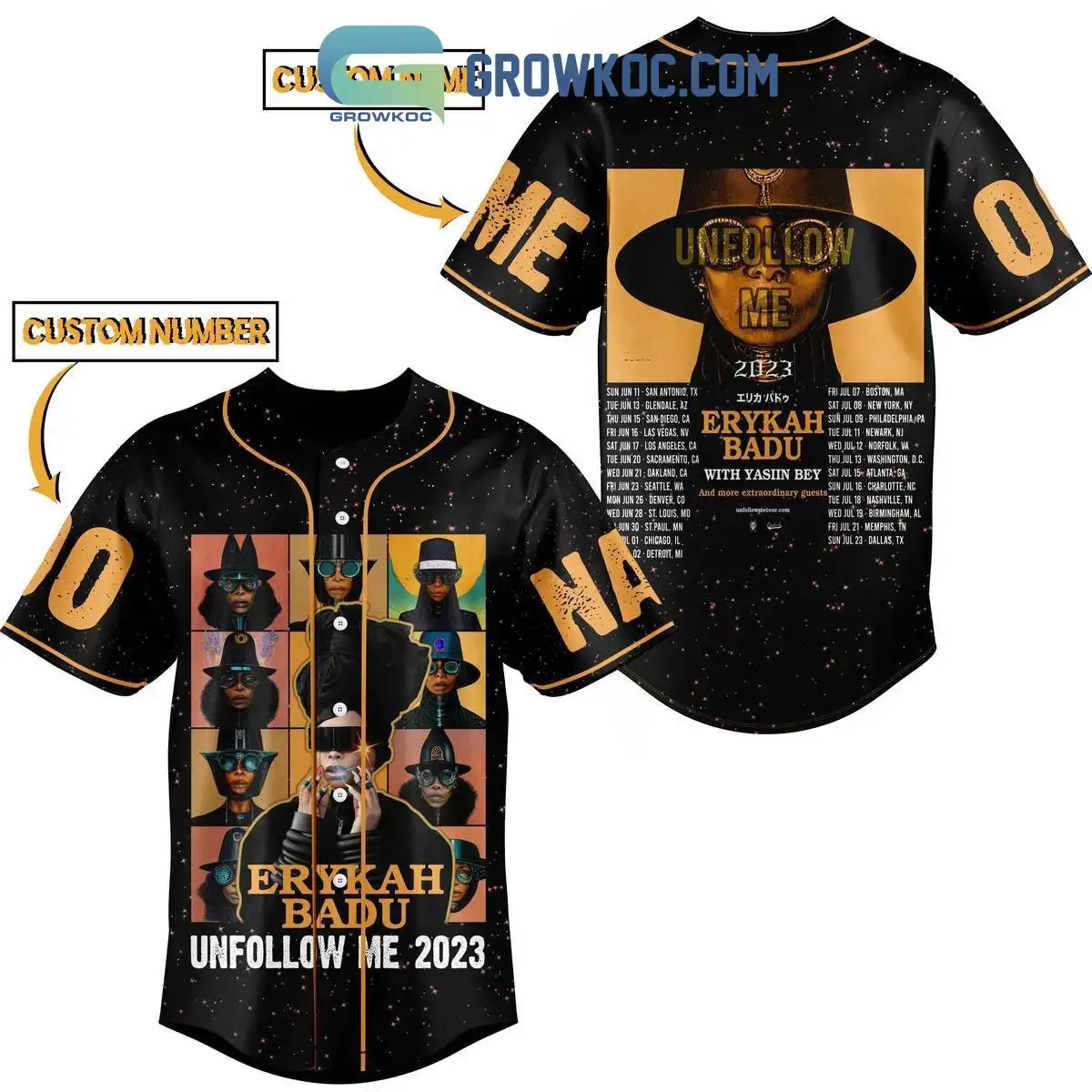 Erykah Badu Unfollow Me 2023 Tour Personalized Baseball Jersey Image