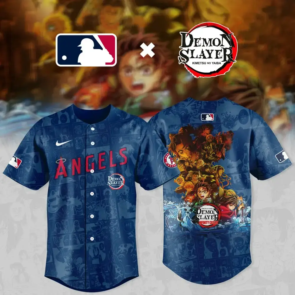 Exclusive Angels X Demon Slayer Baseball Jersey - Limited Edition Anime Merch Image