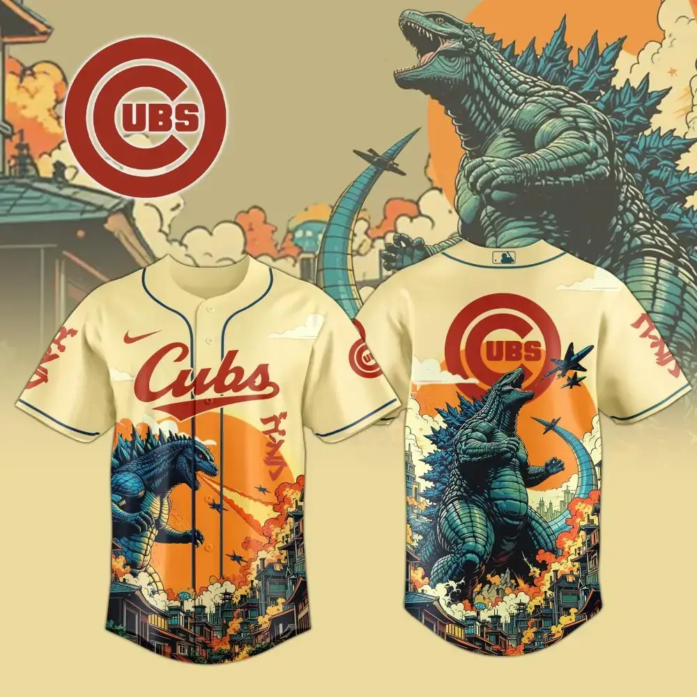 Exclusive Cubs Jersey: Vintage Godzilla Design – Limited Edition Fan Gear! Image