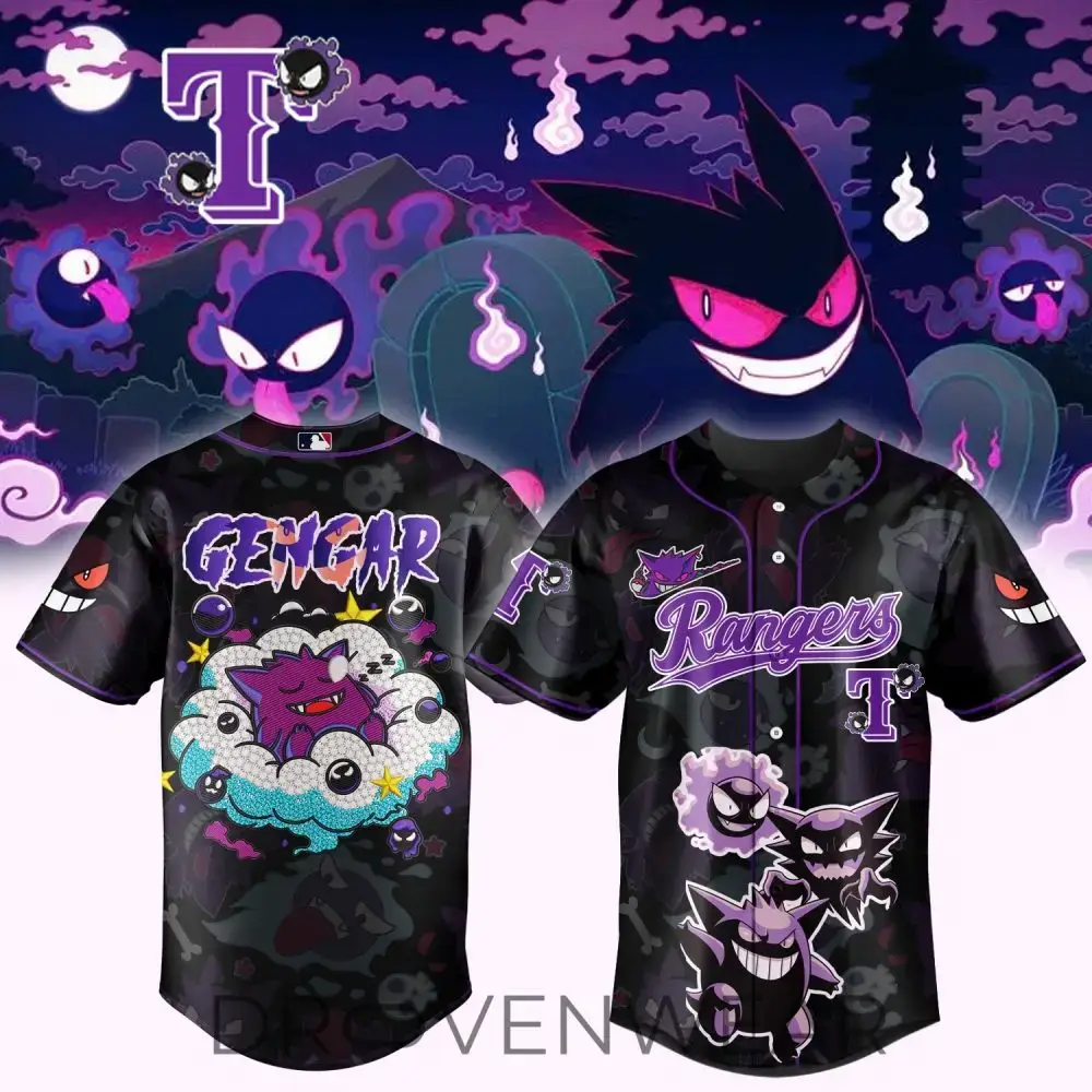 Exclusive Gengar Baseball Jersey - Vibrant Ghostly Design, Perfect For Fans! Image