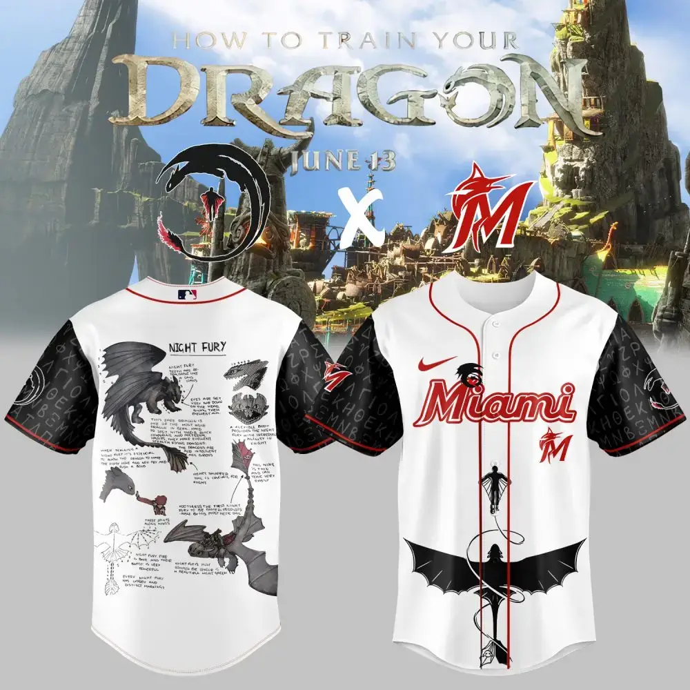 Exclusive How To Train Your Dragon X Miami Baseball Jersey - Night Fury Design Image