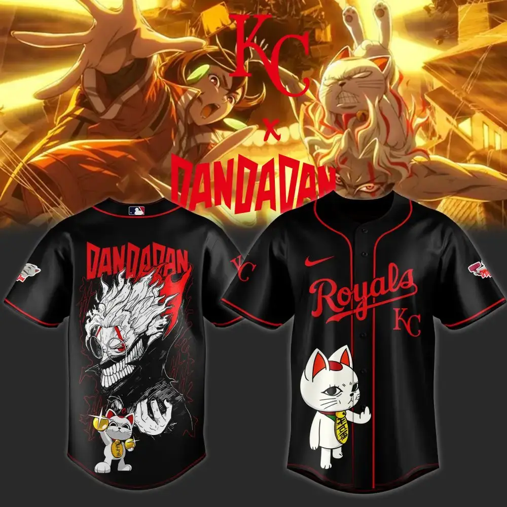 Exclusive Kc X Dandadan Anime Baseball Jersey – Bold Black Graphic Design Image