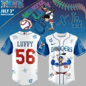 Exclusive One Piece X Dodgers Luffy 56 Jersey – Limited Edition Anime Baseball Gear Image