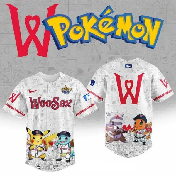 Exclusive Pokémon Woosox Baseball Jersey – Pikachu & Charmander Design – Limited Edition Image