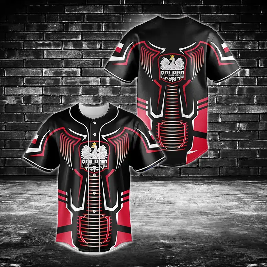 Exclusive Polish Eagle Baseball Jersey – Bold Black & Red Design – Stand Out In Style! Image