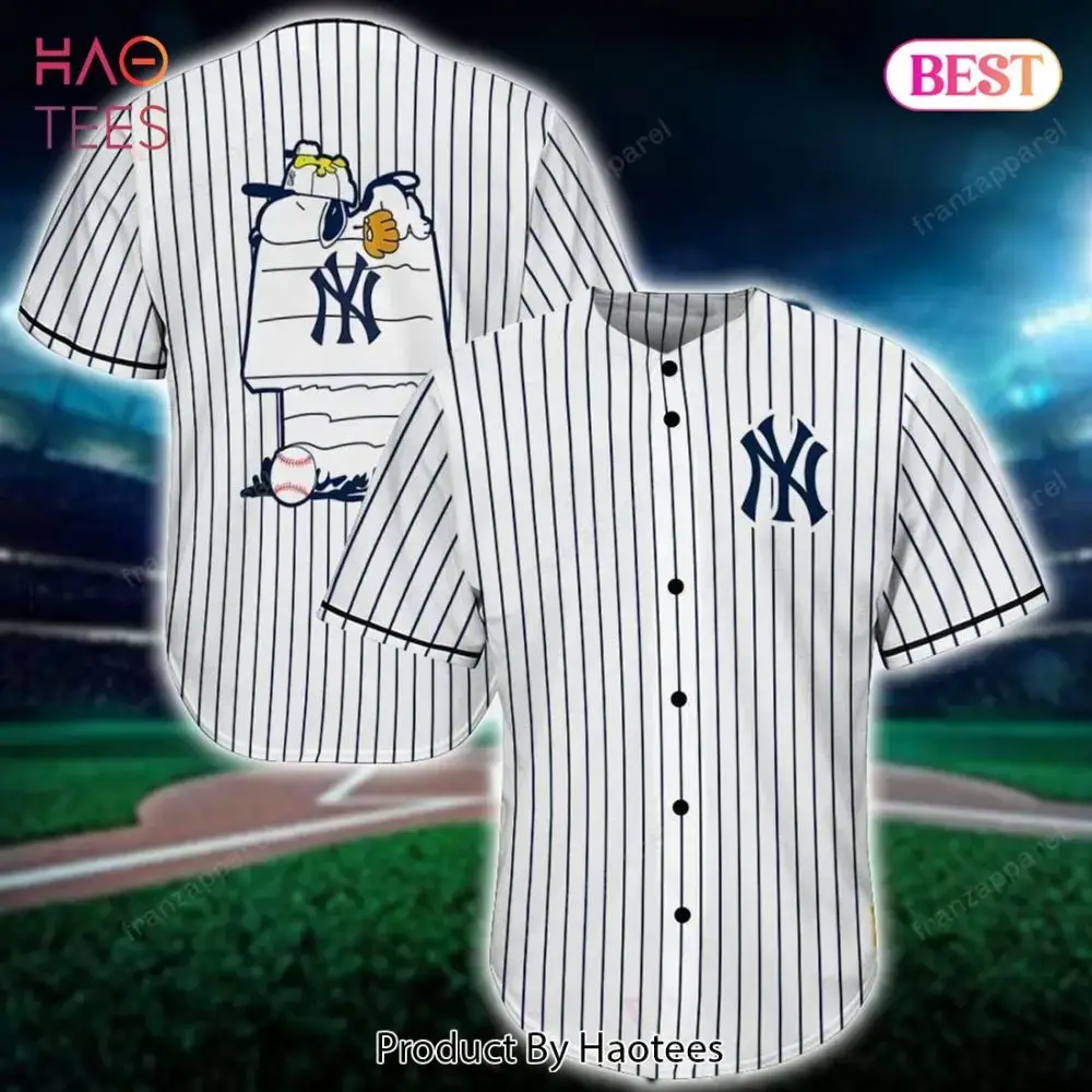 Exclusive Snoopy Baseball Jersey - Classic Pinstripe Design With Ny Logo - Perfect Gift! Image