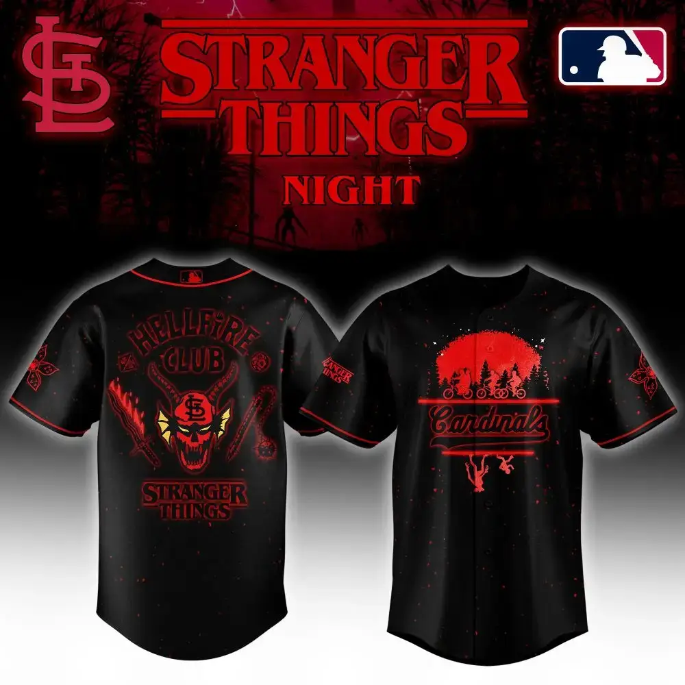 Exclusive Stranger Things Night Baseball Jersey – Limited Edition Hellfire Club Design Image