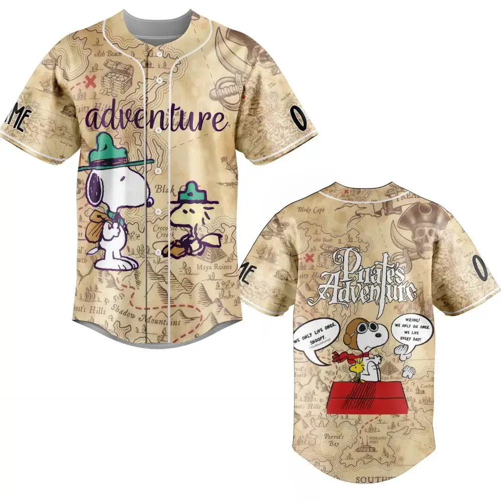 Explore In Style: Snoopy Pirate Adventure Baseball Jersey – Fun, Unique, Perfect For Fans! Image