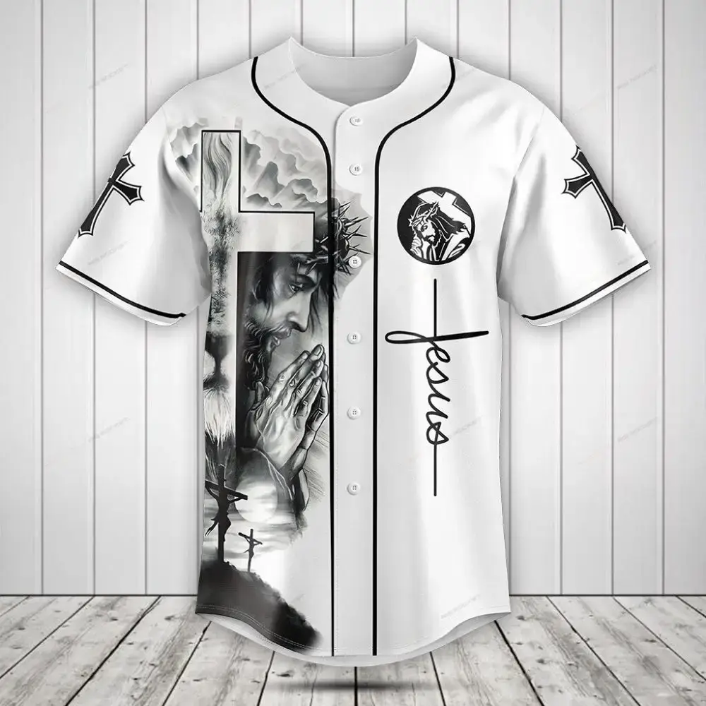 Expressive Jesus Baseball Jersey - Faithful Art Design, Comfortable Fit Image