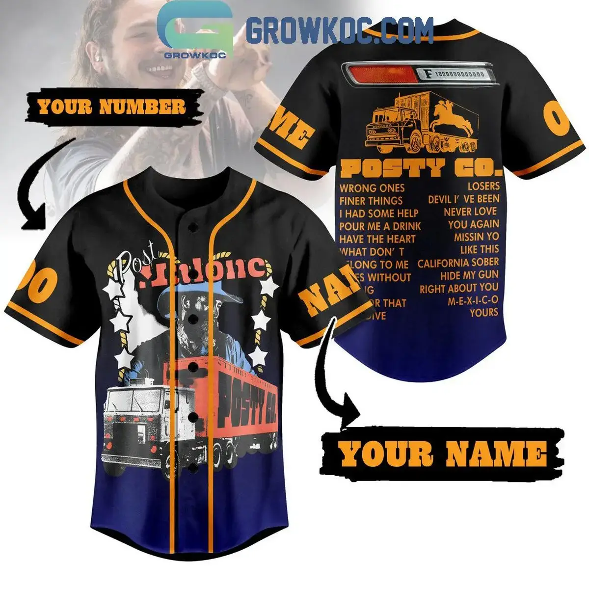 F-1 Trillion Album Of Post Malone Posty Co. Personalized Baseball Jersey Image