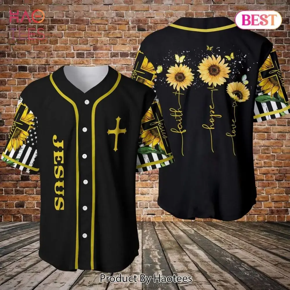 Faith Hope Love Sunflower Baseball Jersey - Stylish Christian Apparel Image