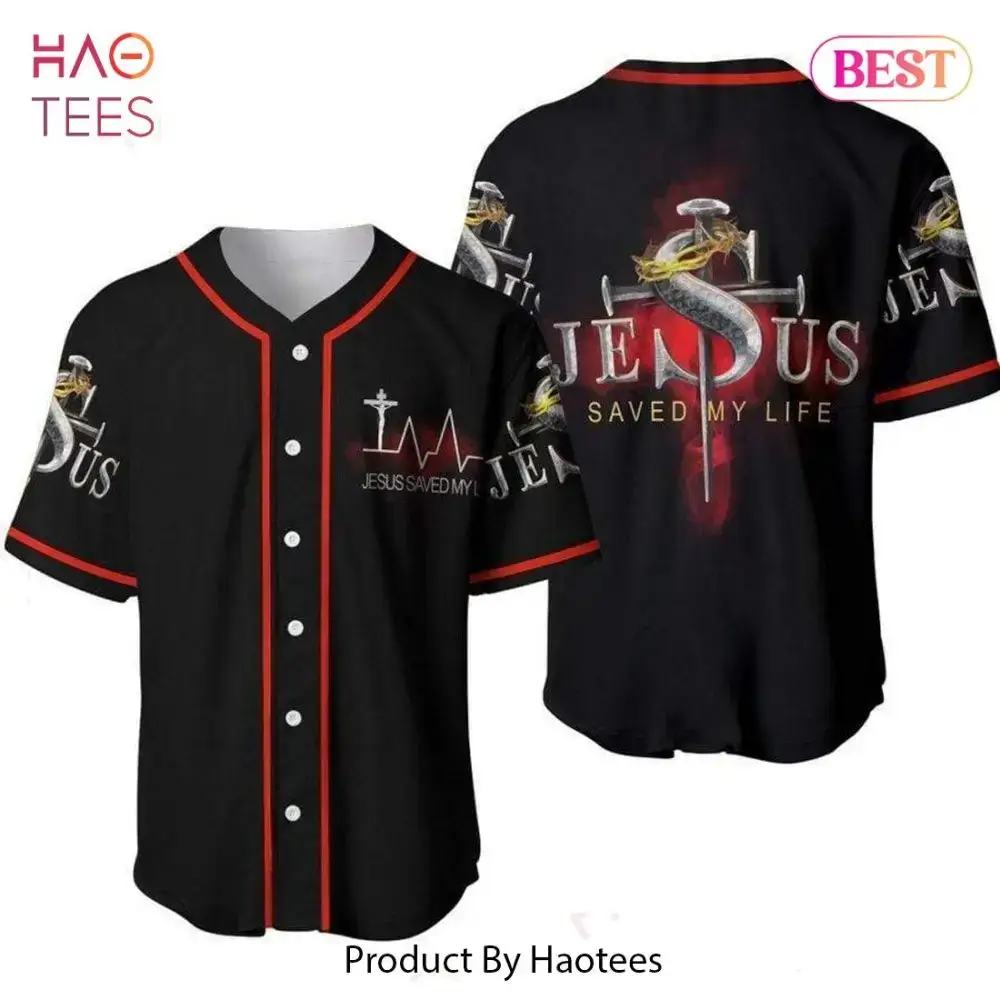Faith-Inspired Baseball Jersey - 'Jesus Saved My Life' Design By Haotees Image