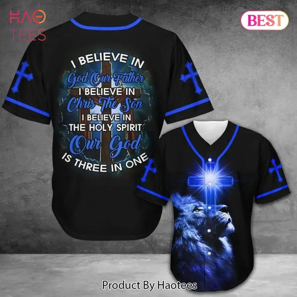 Faith-Inspired Lion & Cross Baseball Jersey – Bold Christian Apparel By Haotees Image