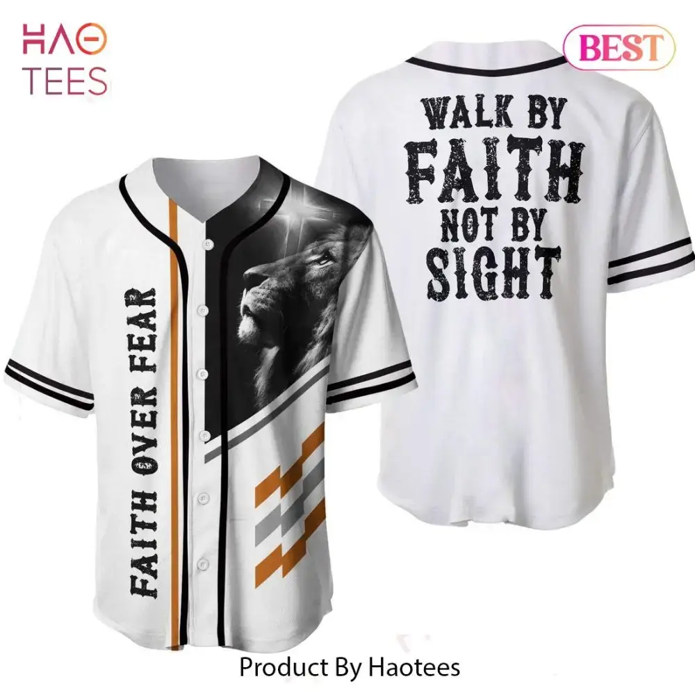 Faith Over Fear Inspirational Lion Baseball Jersey - Motivational Apparel By Haotees Image