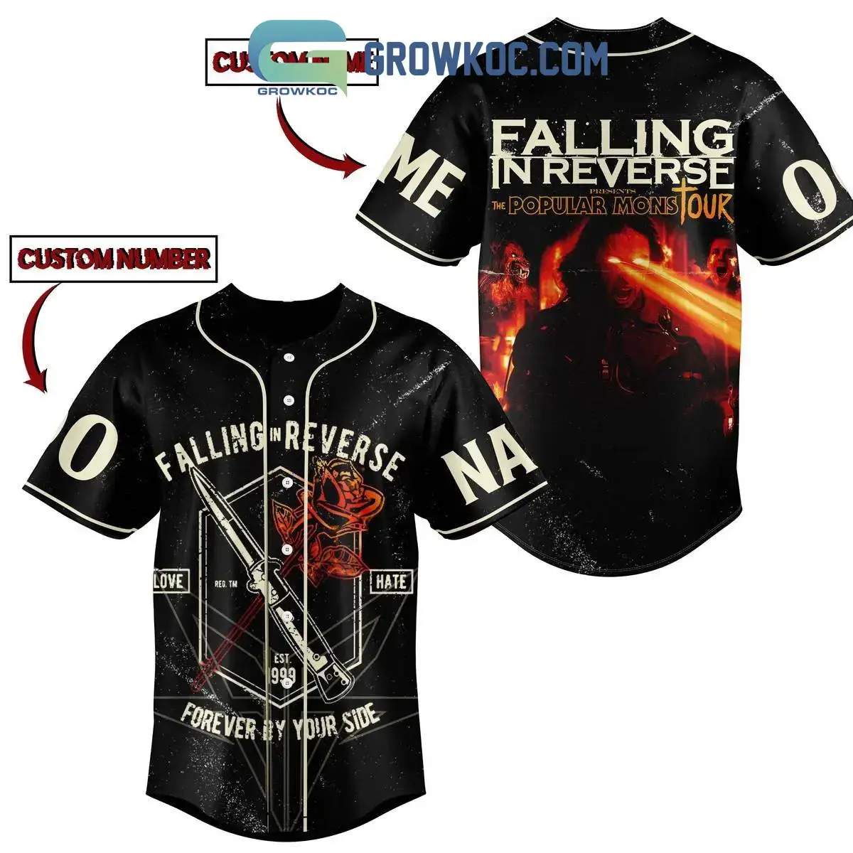 Falling In Reverse Present The Popular Mons Tour Personalized Baseball Jersey Image
