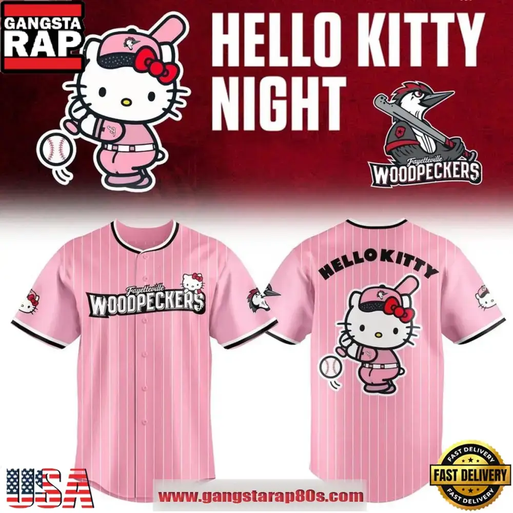 Fayetteville Woodpeckers x Hello Kitty Night Pink New 2026 Baseball Jersey Image