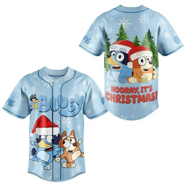 Festive Bluey Christmas Baseball Jersey - Holiday Fun For Kids & Fans! Image