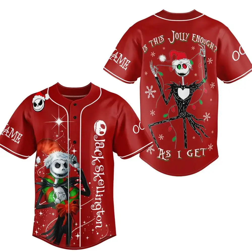 Festive Jack Skellington Christmas Baseball Jersey - Holiday Style For Fans! Image
