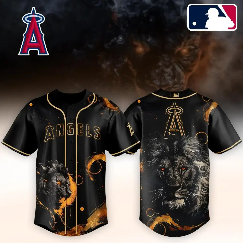 Fierce Black Lion Baseball Jersey – Bold Angels Design, Unisex, Premium Quality Image
