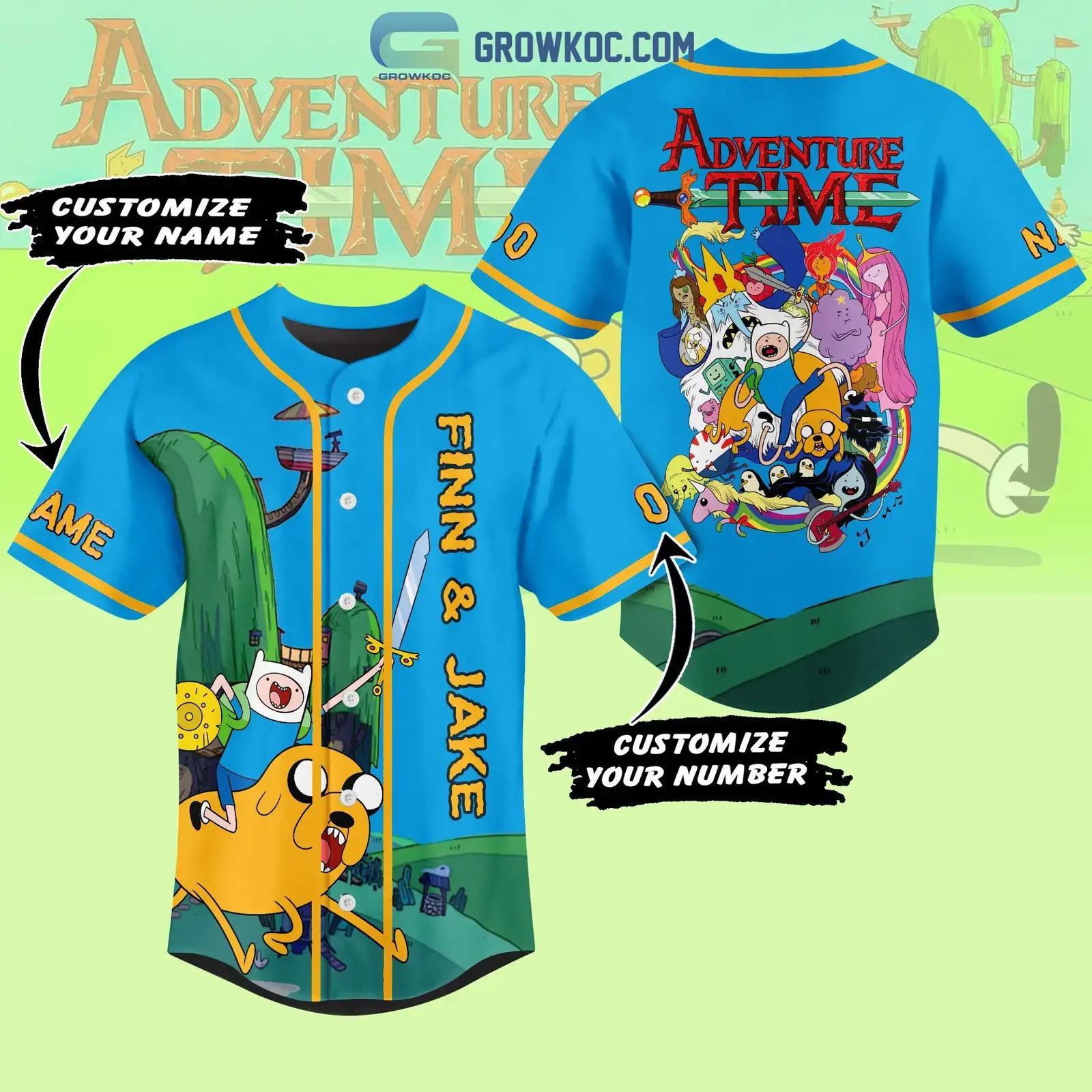 Finn and Jake Adventure Time Personalized Baseball Jersey Image