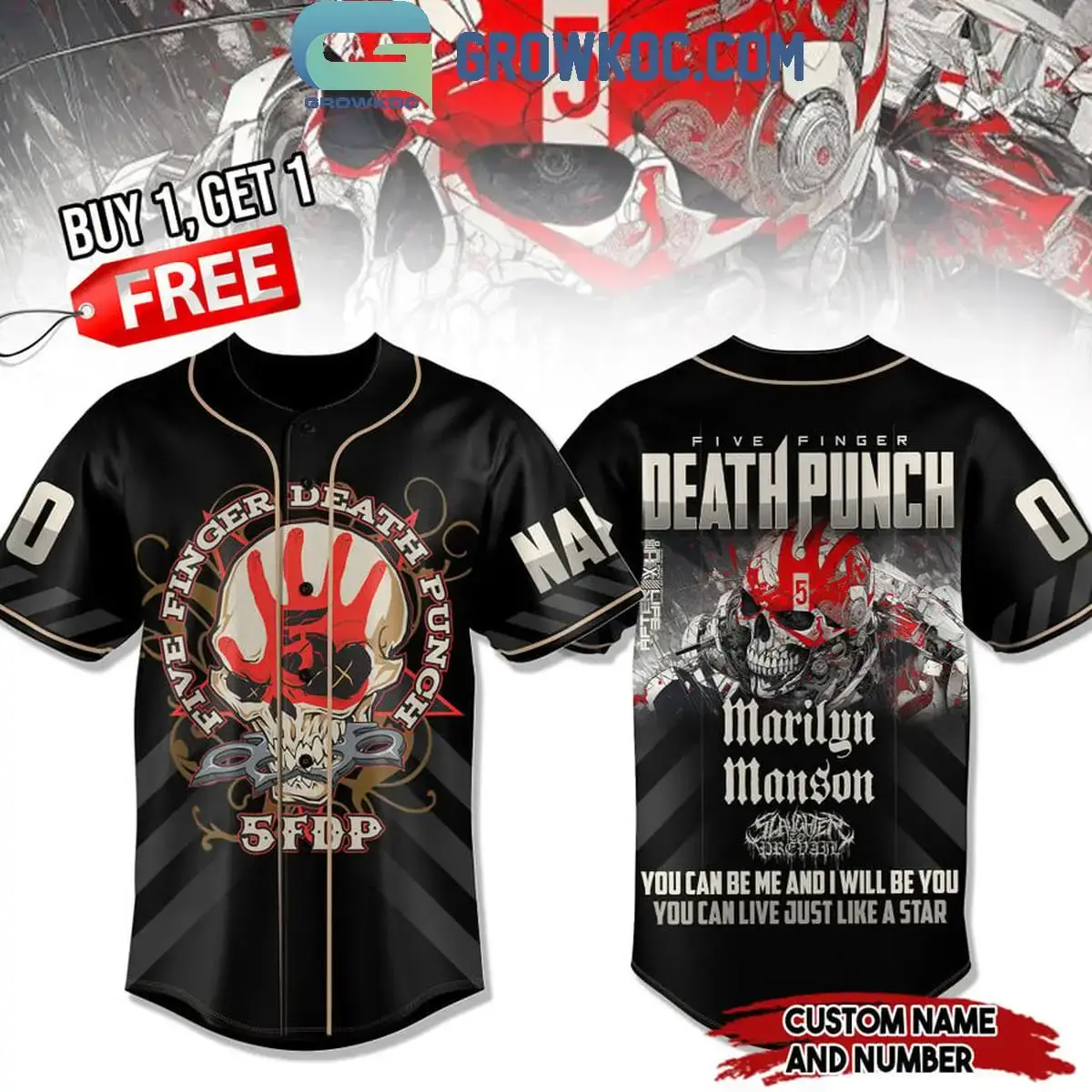 Five Finger Death Punch Marilyn Manson Live Like A Star Personalized Baseball Jersey Image