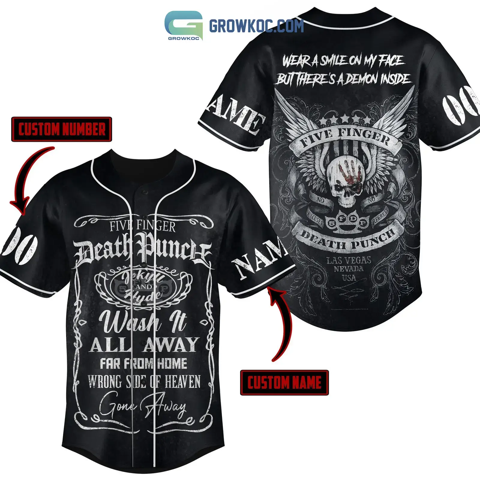Five Finger Death Punch Wear A Smile On My Face But There's A Demon Inside Personalized Baseball Jersey Image