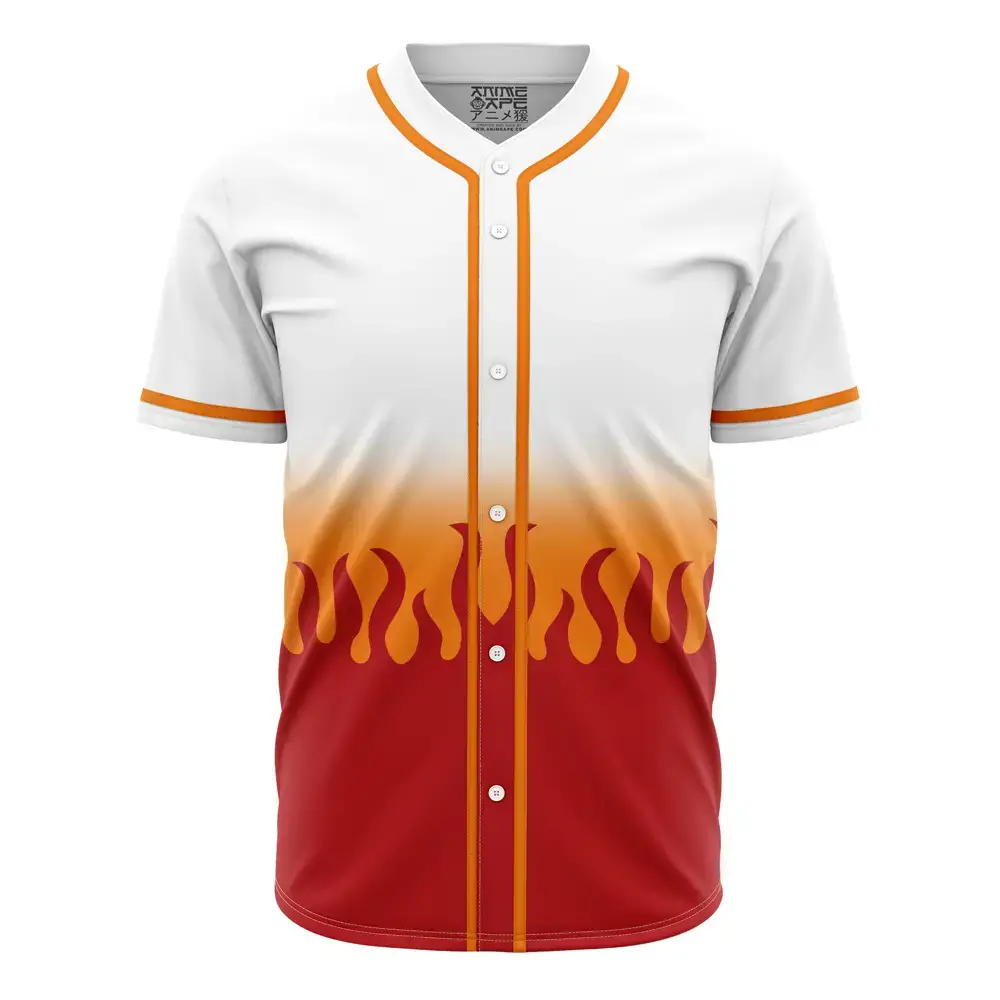 Flame Design Baseball Jersey - Stand Out In Style With Fiery Red & White Gradient Image