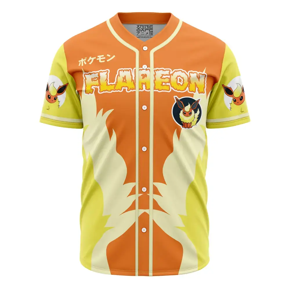 Flareon Inspired Baseball Jersey - Vibrant Anime Design For Fans - Unisex Sizes Available Image