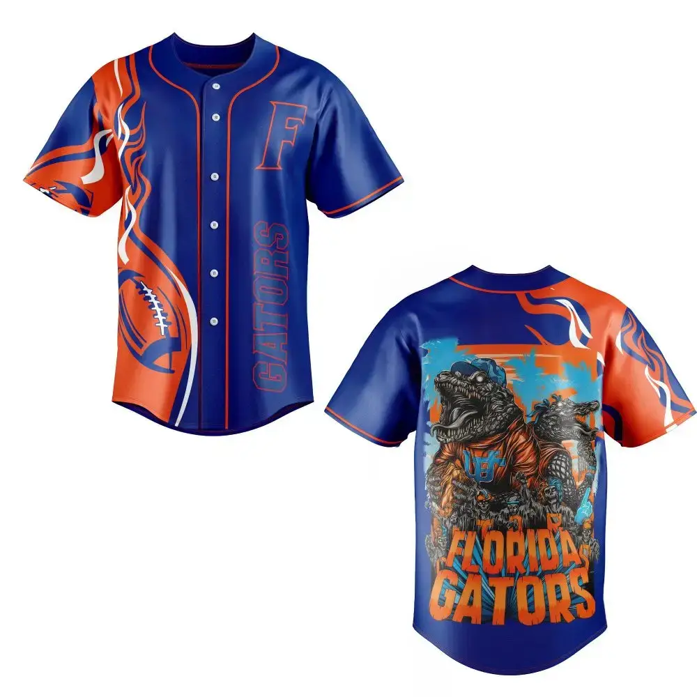 Florida Gators Men'S Baseball Jersey - Bold Alligator Graphic, Blue & Orange Fan Gear Image