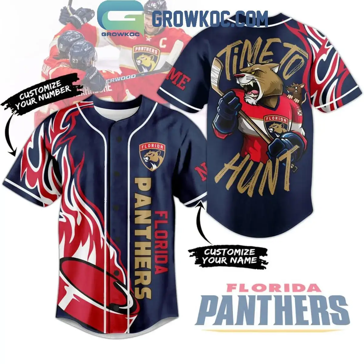 Florida Panthers Time To Hunt Flame Personalized Baseball Jersey Image