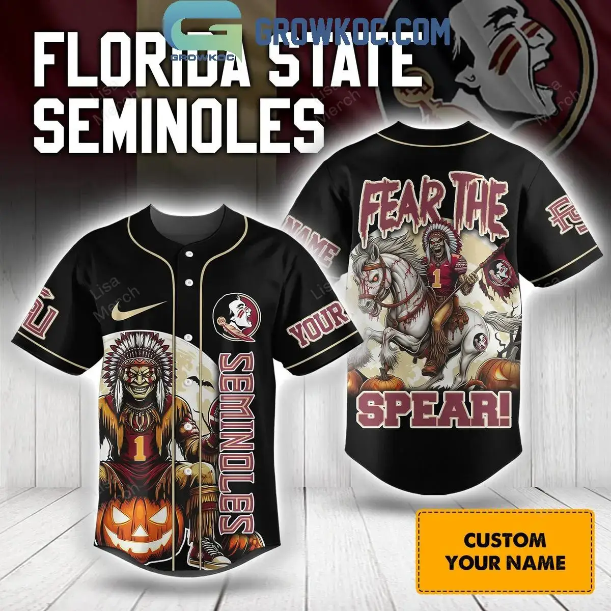 Florida State Seminoles Halloween Fear The Spear Personalized Baseball Jersey Image