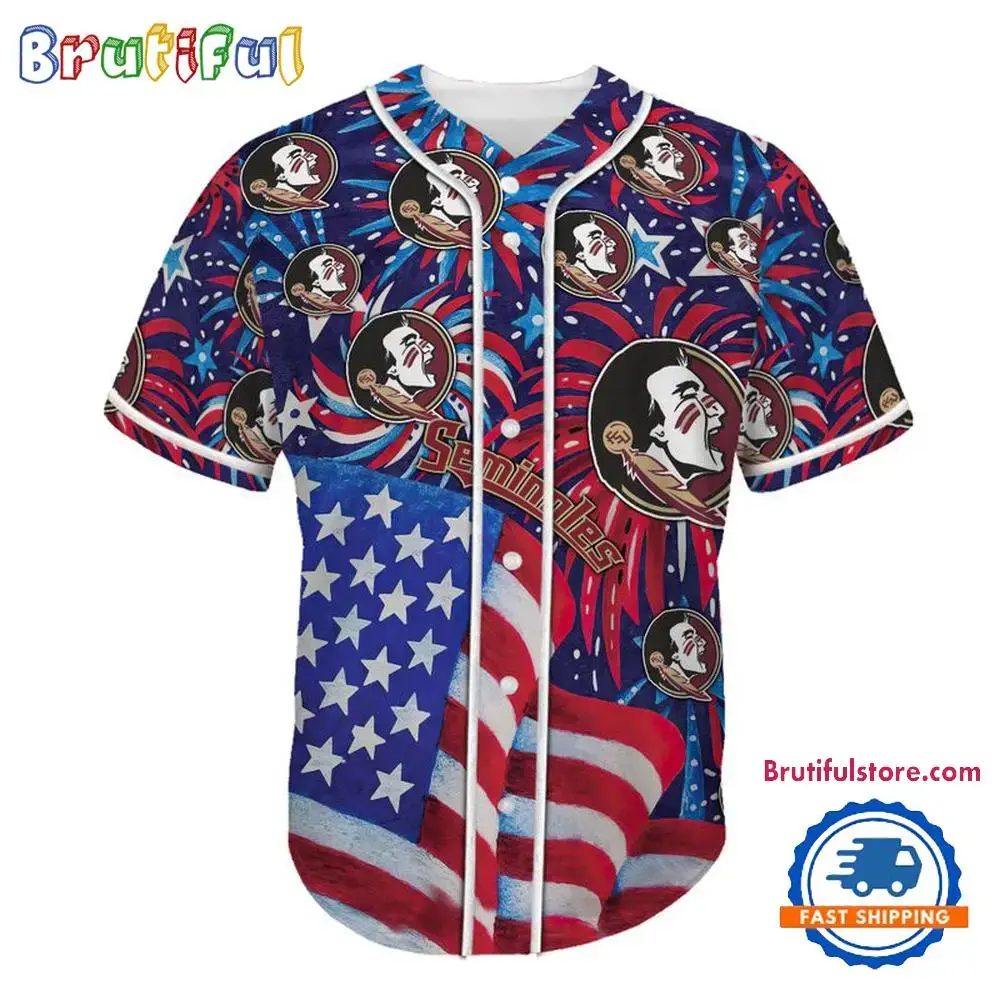 Florida State Seminoles USA Flag Independence Day Baseball Jersey, Sport Team 4th of July Jersey Image