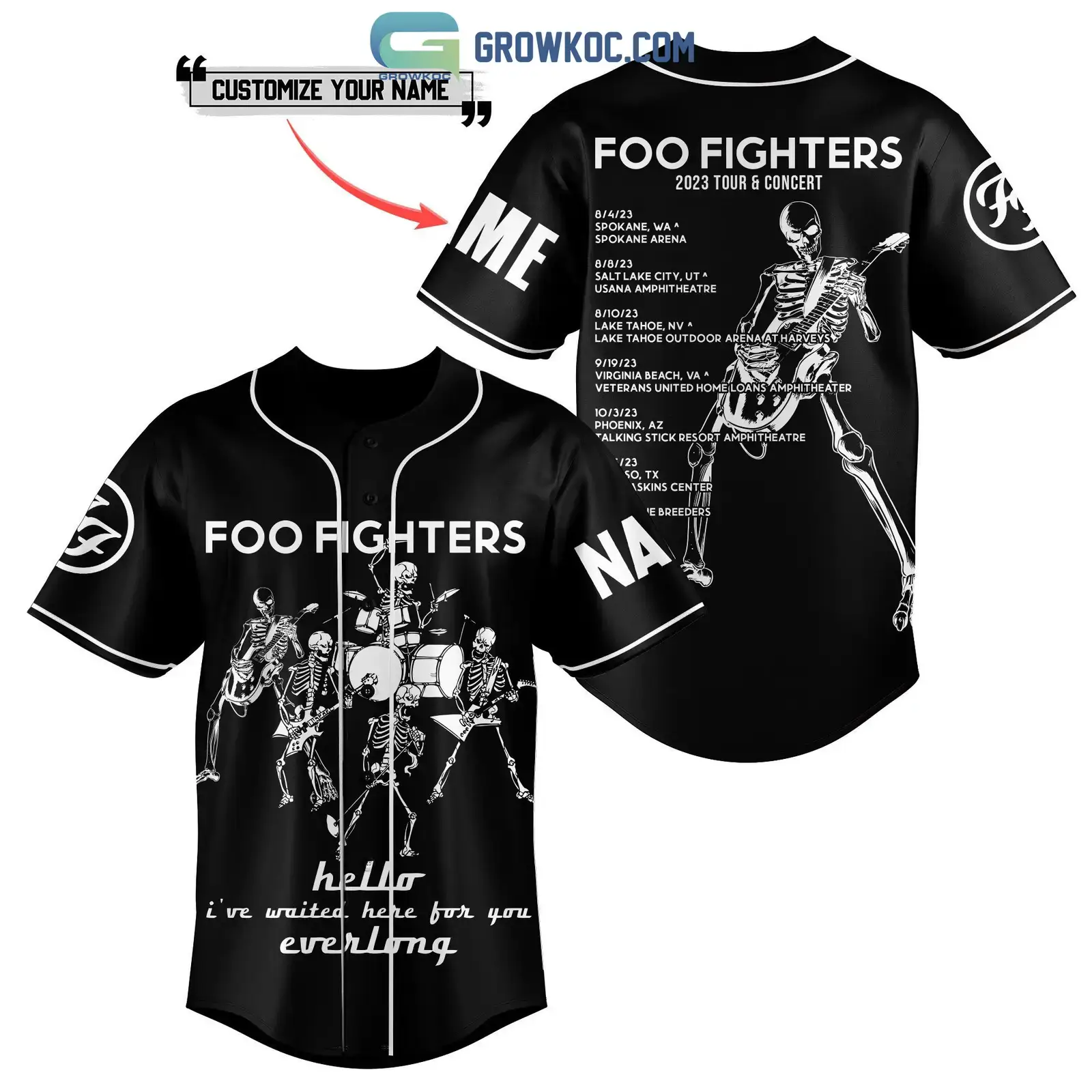 Foo Fighters 2023 Tour & Concert Personalized Baseball Jersey Image