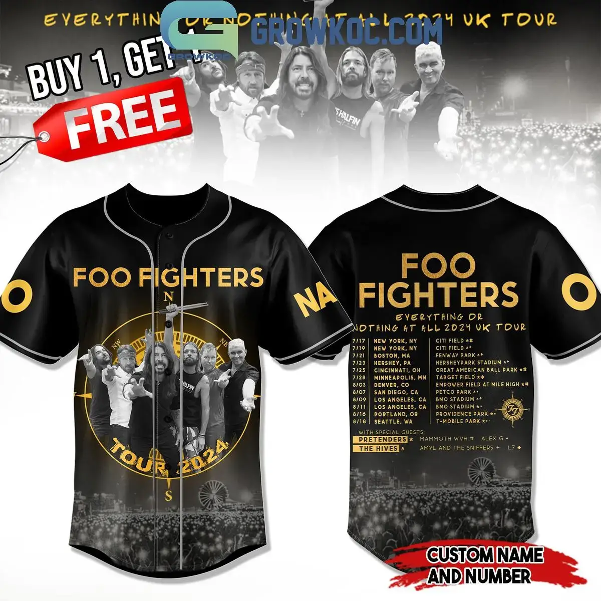 Foo Fighters Everything Or Nothing At All 2024 UK Tour Personalized Baseball Jersey Image