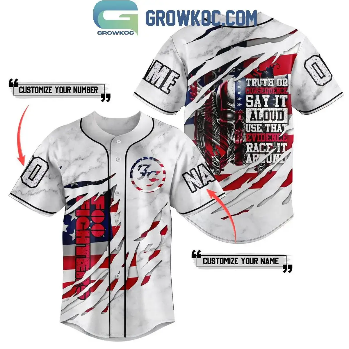 Foo Fighters Truth Or Consequence Personalized Baseball Jersey White Version Image