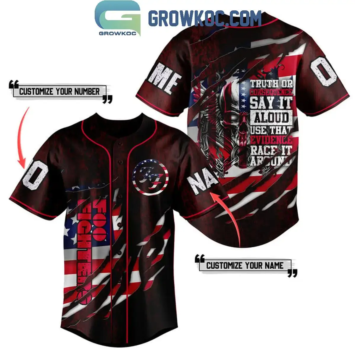 Foo Fighters Truth Or Consequence Red Design Personalized Baseball Jersey Image