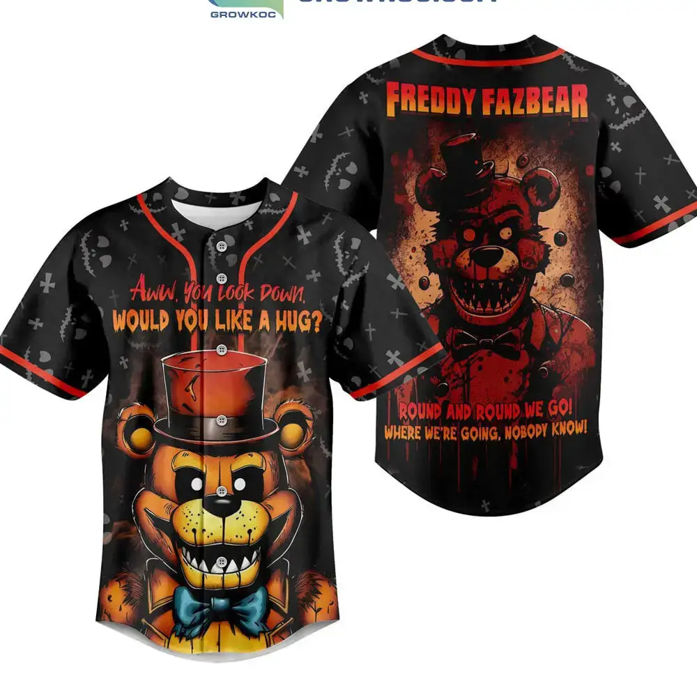Freddy Fazbear Round And Round We Go Where We're Going Nobody Know Baseball Jersey Image
