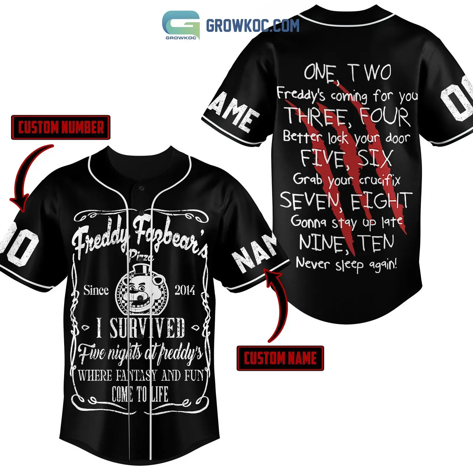 Freddy Fazbear's Pizza I Survived Five Nights At Freddy's Where Fantasy And Fun Personalized Baseball Jersey Image