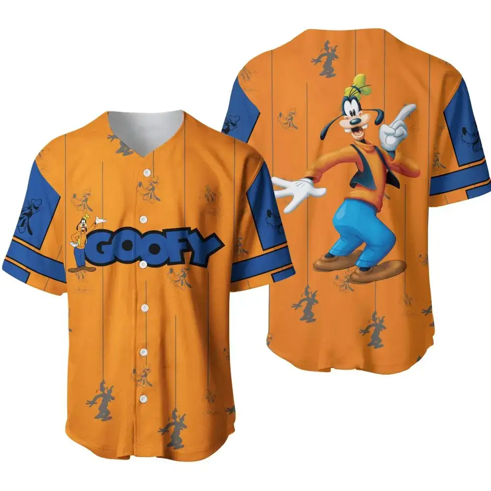 Fun Goofy Character Baseball Jersey – Vibrant Orange & Blue Design For Disney Fans Image