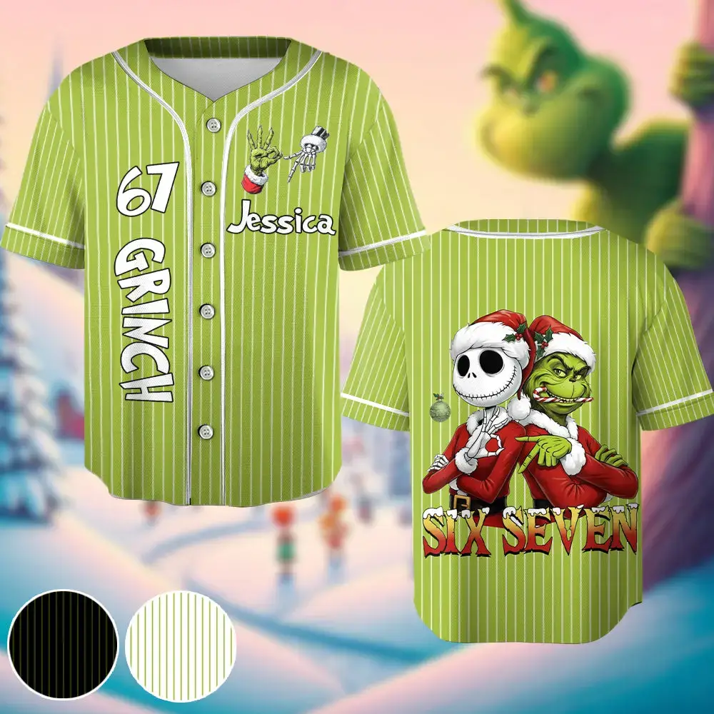 Funny Six Seven Meme Christmas Nightmare Green Monster - Personalized Stole Christmas Baseball Jersey Image