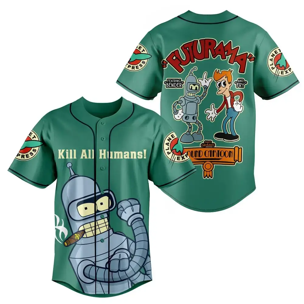Futurama Baseball Jersey – Bender & Fry Graphic Tee – Sci-Fi Fan Apparel Image
