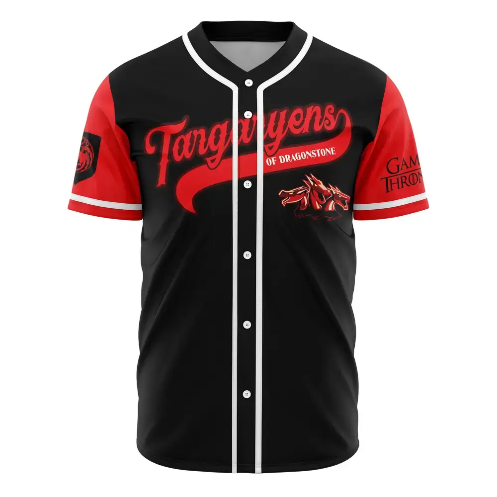 Game Of Thrones Targaryen Baseball Jersey - Unisex Fan Apparel, Black/Red, Sizes S-Xxl Image